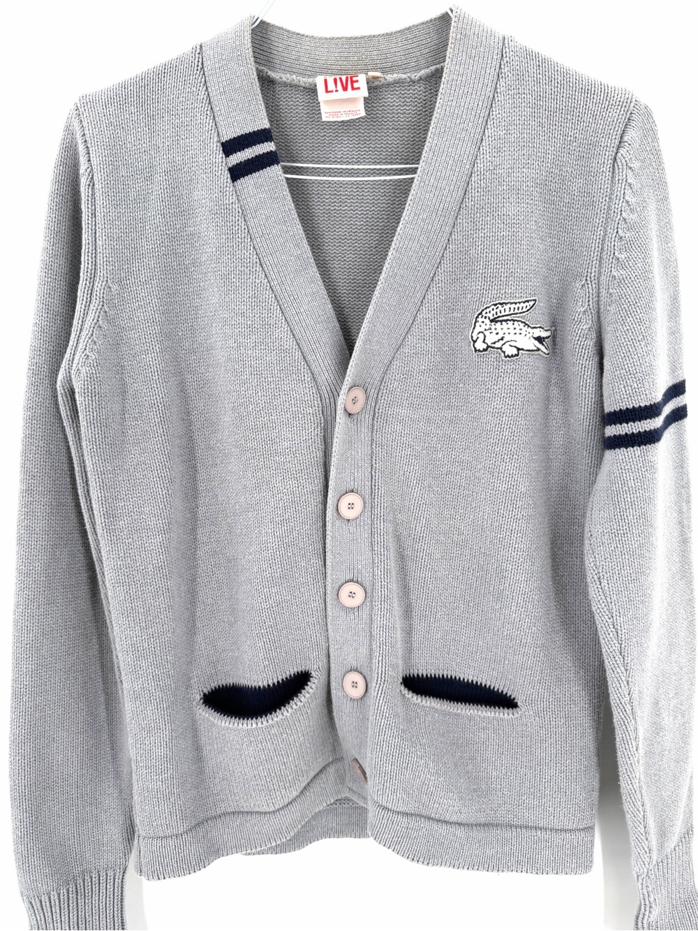 Lacoste Live varsity gray button front patch preppy feminine casual cardigan - Picture 3 of 6